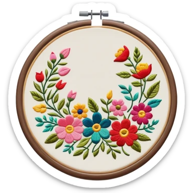 embroidery hoop with colorful floral pattern sticker
