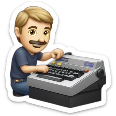 Adrian black fixing a commodore 64 sticker