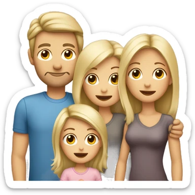 Family 4 people: mom blondie with little baby in her arms, dad with brown hair, 7 year old son with blond hair sticker