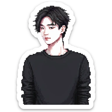 Korean man with stylish haircut and fashion sticker