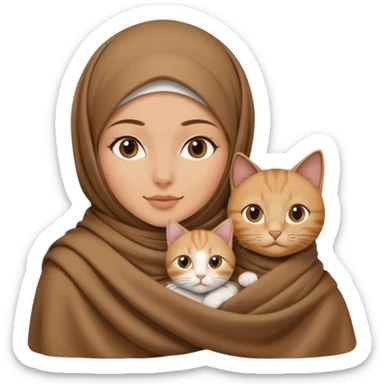 Kediyle hijab bayan yanyana kahve battaniye sticker