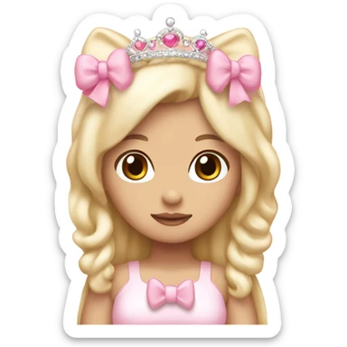 Kawaii browm skin girl with blonde hair wearing light pink with bows pink princess crown and hello kitty sticker