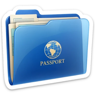 A translucent blue plastic folder with rounded corners, passport documents\ sticker