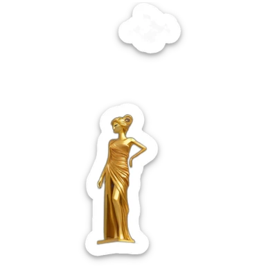 distant view of an abstract renaissance color sculpture of a female figure with a red mask on her face standing on a glittering golden greek column of an ancient palace, 4K resolution sticker