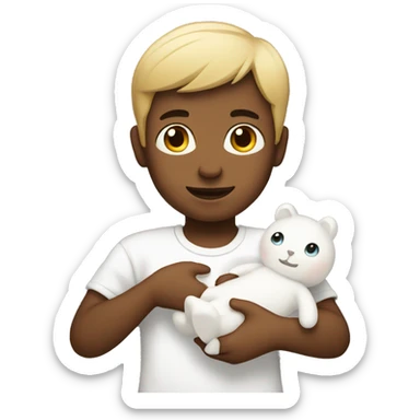 a boy holding a white doll sticker