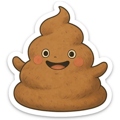 ghibli style whimsical and friendly poop monster sticker