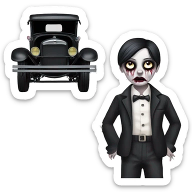 zombie gothic Wednesday Addams creepy, 1929 ford pickup hot rod  sticker
