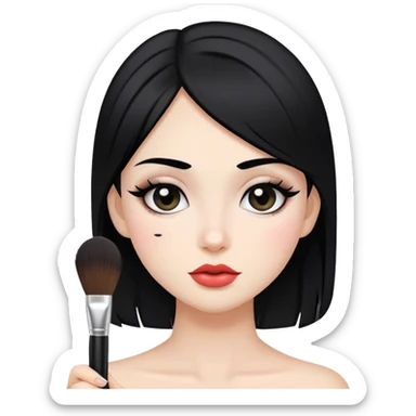 A makeup artist white girl black hair with a makeup obrush in her hand sticker