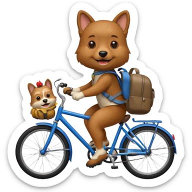 A dog is riding a bicycle and wearing a backpack. sticker