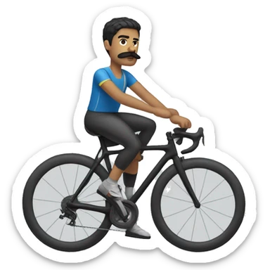 Cyclist with short dark hair with mustache sticker