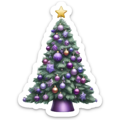 Realistic decorated green and lilac Christmas tree sticker
