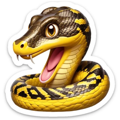 Cinematic Comical Python Portrait Emoji, Head tilted dramatically with an exaggeratedly shocked expression, featuring a robust, patterned body with wide, comically expressive eyes full of humorous disbelief, Simplified yet hilariously expressive features, highly detailed, glowing with a slightly sassy glow, high shine, dramatic yet playful, stylized with an air of quirky reptilian attitude, soft glowing outline, capturing the essence of a meme-worthy python that looks ready to side-eye its way into viral fame! sticker