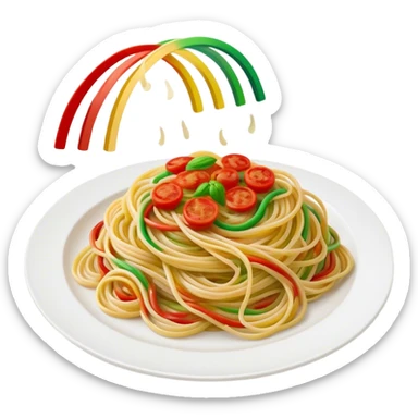 green white and red rainbow with a plate of spaghetti at the end of it sticker