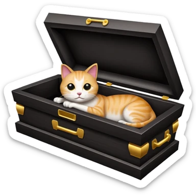 simple design cat in a coffin, emoji style sticker