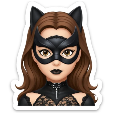 Catwoman capelli castani lunghi con mascherina di pizzo nero sticker