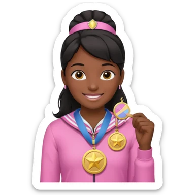 black haired girl wearing pastel pink with medals remove any hats, make her smile sticker