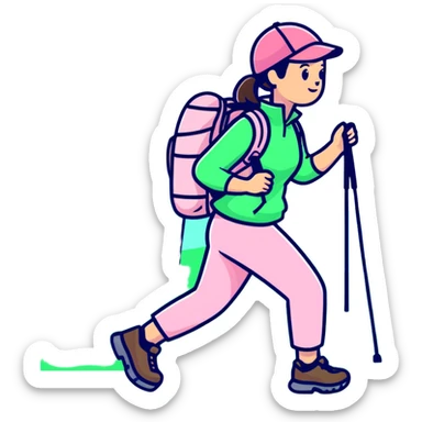 woman hiking wearing light pink clothes sticker