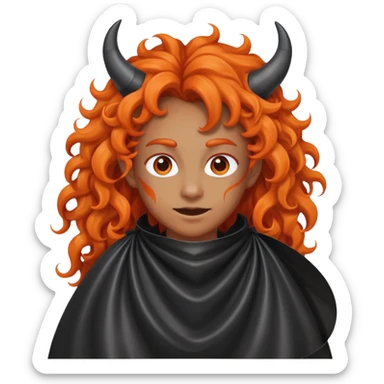 Trash bag with long orange curly hair and devil horns  sticker