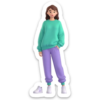 full body modern teenage girl wearing oversized sweater and pants sticker