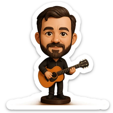 illustration of a musician playing guitar in bobblehead style sticker