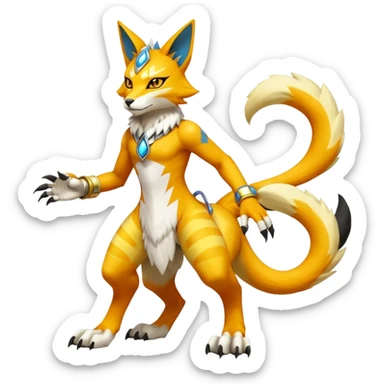 Matias-Koraidon-Renamon-Zeraora-Bastet-Digimon-Fakémon-fusion-creature, full body sticker