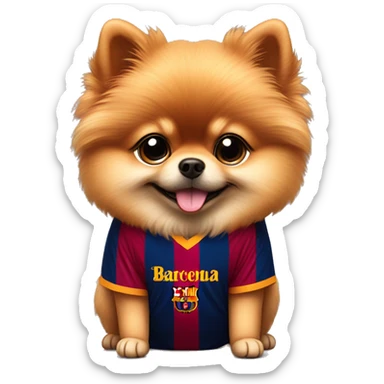 cute pomeranian wearing barcelona jersey sticker