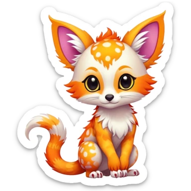 Feral Rare Fantasy vibrant colorful tropical cute, kawaii, cool, ed Vernid-Trico-species by LiLaiRa, random markings, tufted tail, tufted ears, full body, cheek markings sticker
