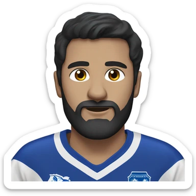 Dark haired man with a beard wearing an Everton football jersey  sticker