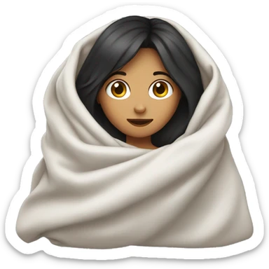 Dark hair girl under the blanket with a cup sticker