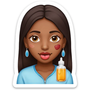 make a tongue sticking out expression for this indian girl that has transparent under eye gel patches sticker