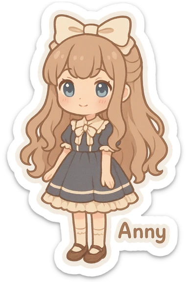 Anny, a cute tall lolita girl with blue eyes, chibi stickers style sticker
