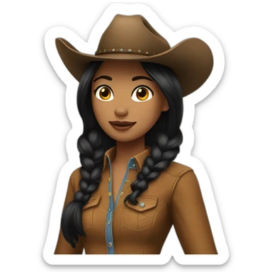 cowgirl straight black hair sticker
