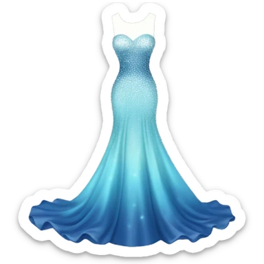 Realistic isolated long pastel blue formal party dress with gradient shiny sparkling navy blue diamonds on it. sticker