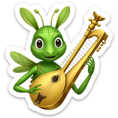 grasshopper playing lyre sticker