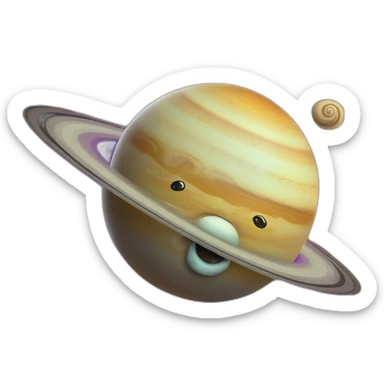 planet Saturn with a cartoon sleepy snail face sticker