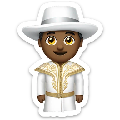 An emoji of a traditional Turkish circumcision outfit, featuring a white suit with decorative embroidery, a cape, and a matching hat adorned with feathers sticker