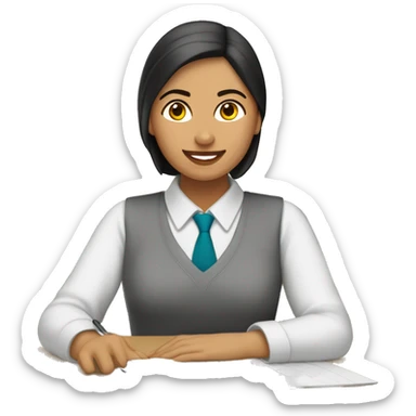 mujer morena feliz trabajando en dseño gráfio sticker