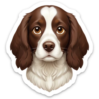 Cinematic Noble Springer Spaniel Portrait Emoji, Poised and regal, with a medium build and a glossy, well-groomed Fur of rich liver and white, deep-set soulful brown eyes, Simplified yet sharp and sophisticated features, highly detailed, glowing with a soft, dignified glow, high shine, intelligent and alert, stylized with an air of grace, focused and attentive, soft glowing outline, capturing the essence of a watchful and confident companion, so majestic it feels as though it could bound out of the screen with effortless authority! sticker