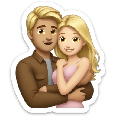 Hug blond girl brown hair man sticker