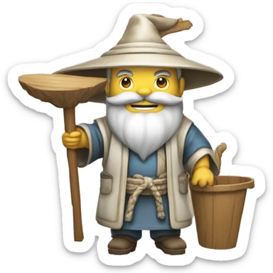 Lu Ban is a legendary figure in Chinese mythology, depicted as a clever craftsman often wearing wide robes, a broad-brimmed hat, and carrying woodworking tools. 🛠️🎩👕 sticker