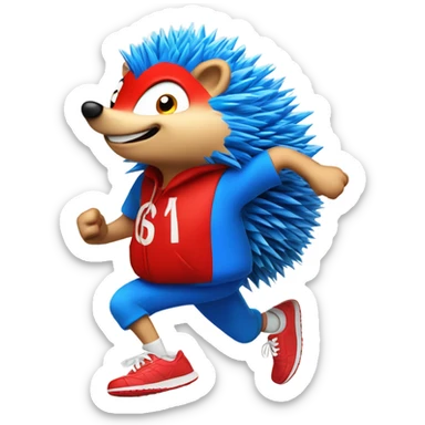 blue hedghehog running fast with red shoes sticker