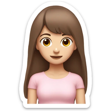 Brown hair bangs yoga girl light pink clothes n sticker