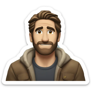 Jake gyllenhaal as jake twist with a mountain and rainbow behind him sticker
