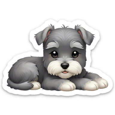 Meme-Worthy Cute Sleeping Miniature Schnauzer Portrait Emoji, Head gently tilted in a relaxed, blissful slumber with a soft, contented smile and eyes tenderly closed, featuring a neat salt-and-pepper fur with charming, relaxed features, simplified yet irresistibly endearing, highly detailed, glowing with a soft, cozy radiance, high shine, exuding gentle, heartwarming charm, styled with a soft glowing outline, capturing the essence of a sleeping Miniature Schnauzer that looks perfectly poised to become a viral icon of adorable rest! sticker