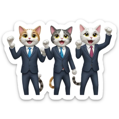 three cats wearing ties and cheering sticker