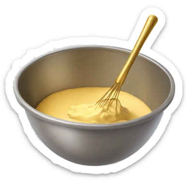 Realistic gold mixing bowl of cake batter with gold wisk in the bowl with it. sticker