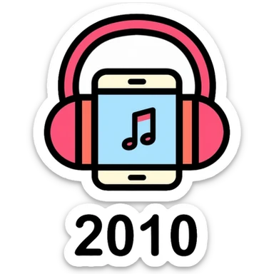 Music icon with headphones, smartphone, and "2010" text sticker