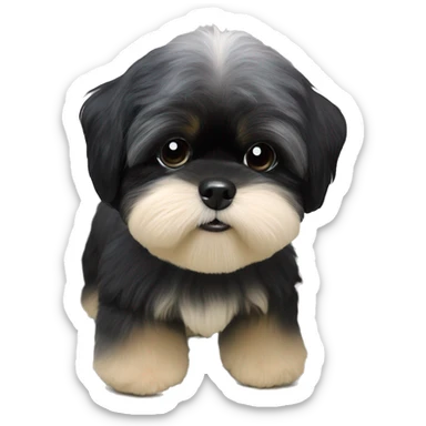 Shih tzu black puppy, yorkie coloring with light colored eyebrows. Round face, short ears. Looks like teddy bear  sticker