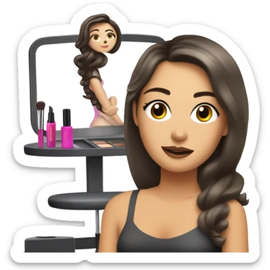 Makeup kit In makeup chair and white brunette girl sticker
