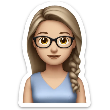 White Girl with straight brown hair blue eyes and glasses pink dress  sticker